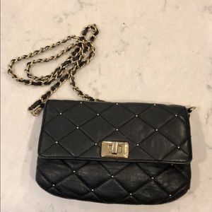 Black and gold leather crossbody